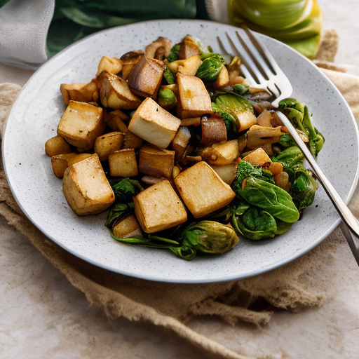 Tofu Mushroom Potato Hash with Brussels and Spinach